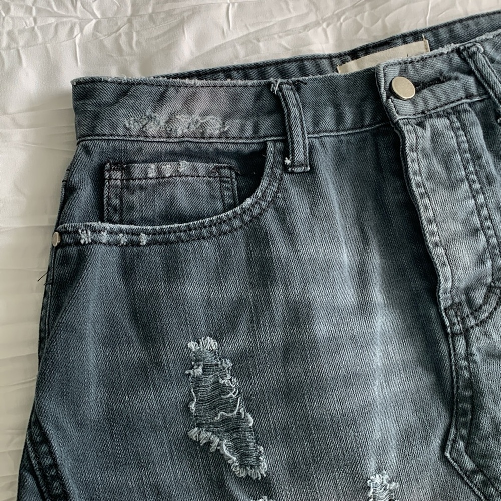 PEOPLE’S PROJECT LA Denim Mini Skirt Mineral Wash Distressed Frayed Gray SIZE 28